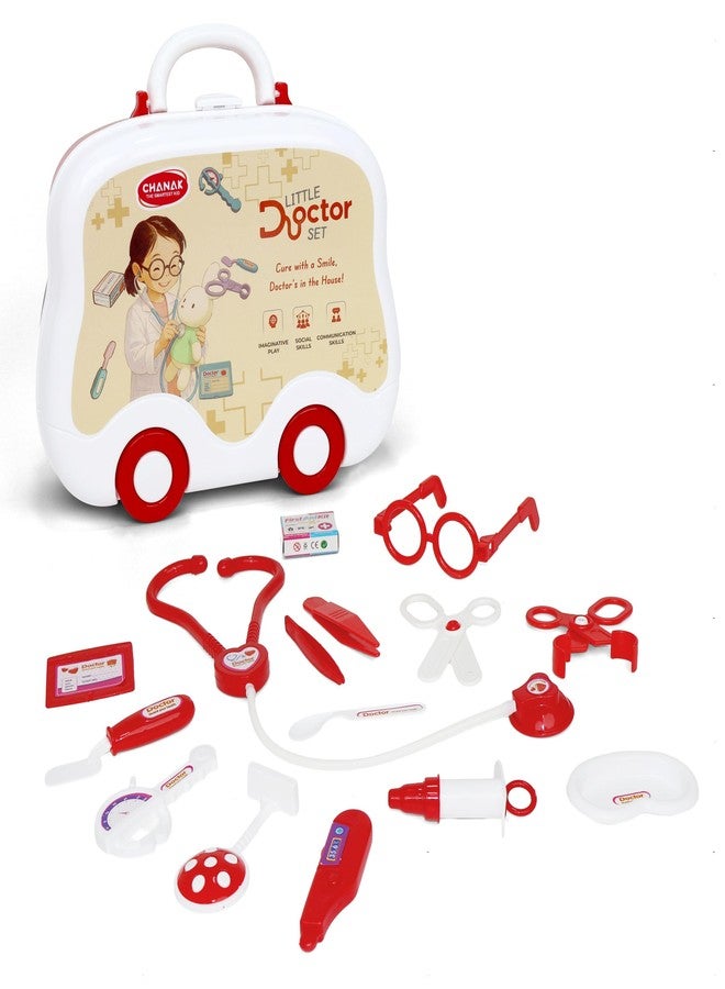 Chanak 15 Piece Little Doctor Premium Playset for Kids, Doctor Set with Various Instruments, Pretend Play Doctor Set with Foldable Suitcase for Boys & Girls (Red & White) - Image 1